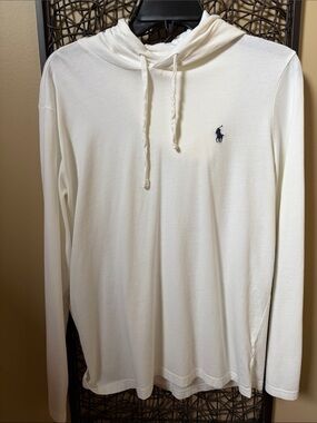 Ralph Lauren Off-White Hooded Long-Sleeve Polo Shirt with Navy Pony